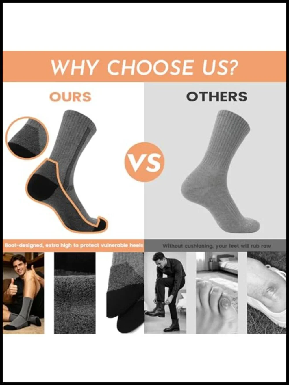 Cushioned Crew Socks for Men Hiking Work Running Cotton Spandex 3-Pack